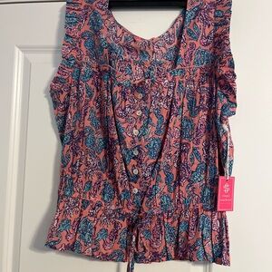 Simply Southern Pink and Blue Smocked Blouse